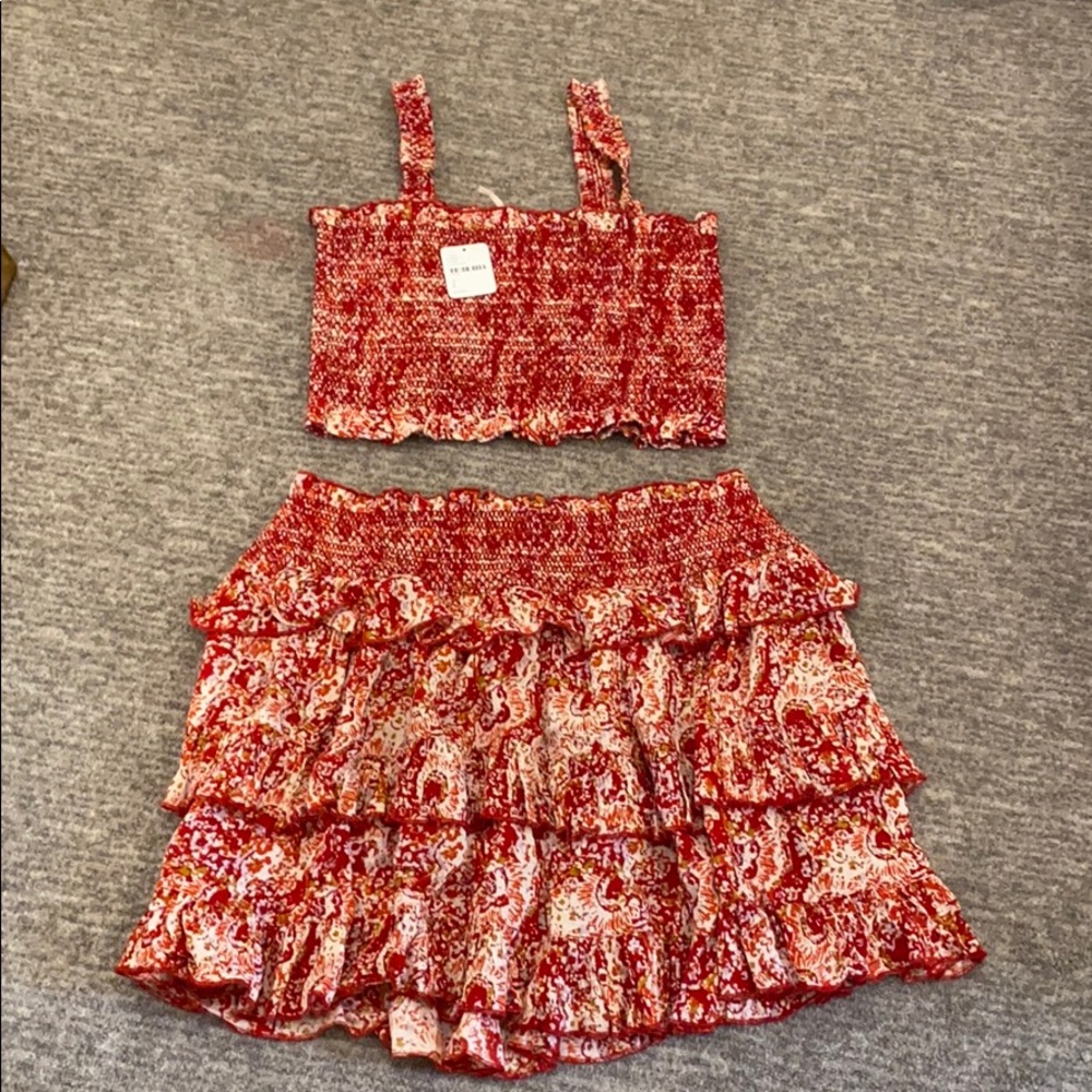 Free people red top and skirt set